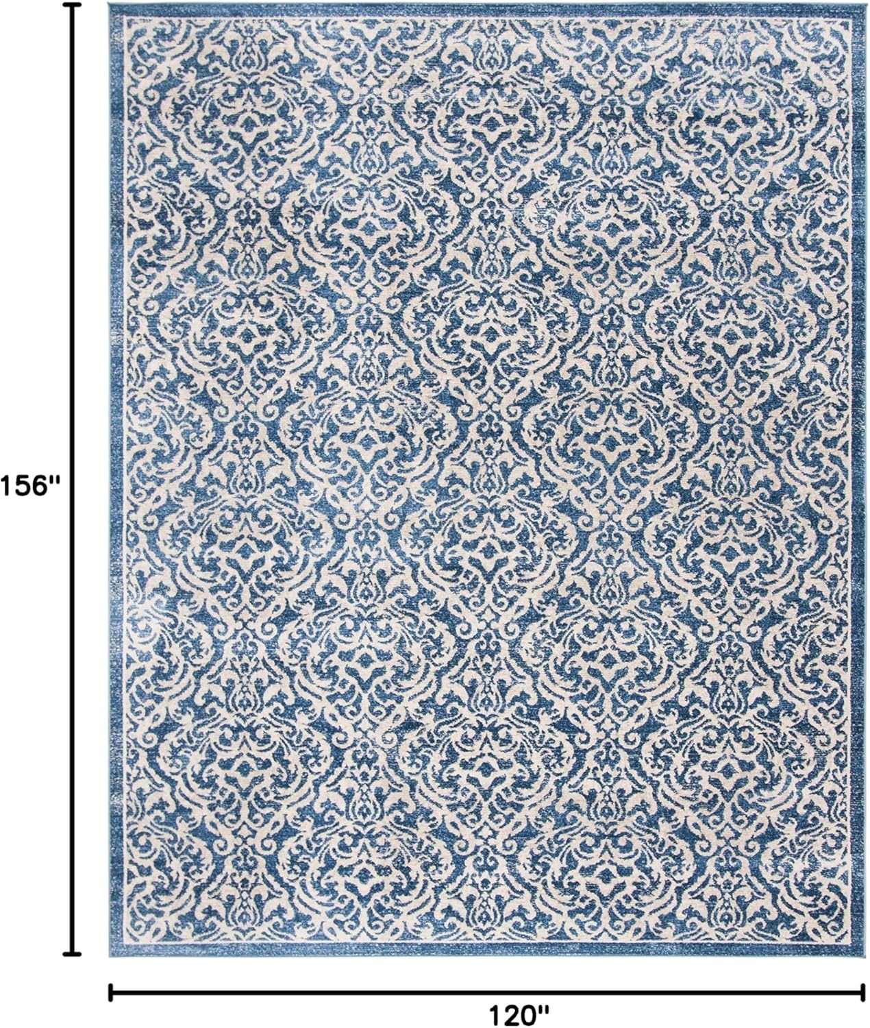 image:imageSAFAVIEH Brentwood Collection 8 x 10 Navy Cream BNT810N Damask NonShedding Living Room Bedroom Dining Home Office Area RugNavyCreme