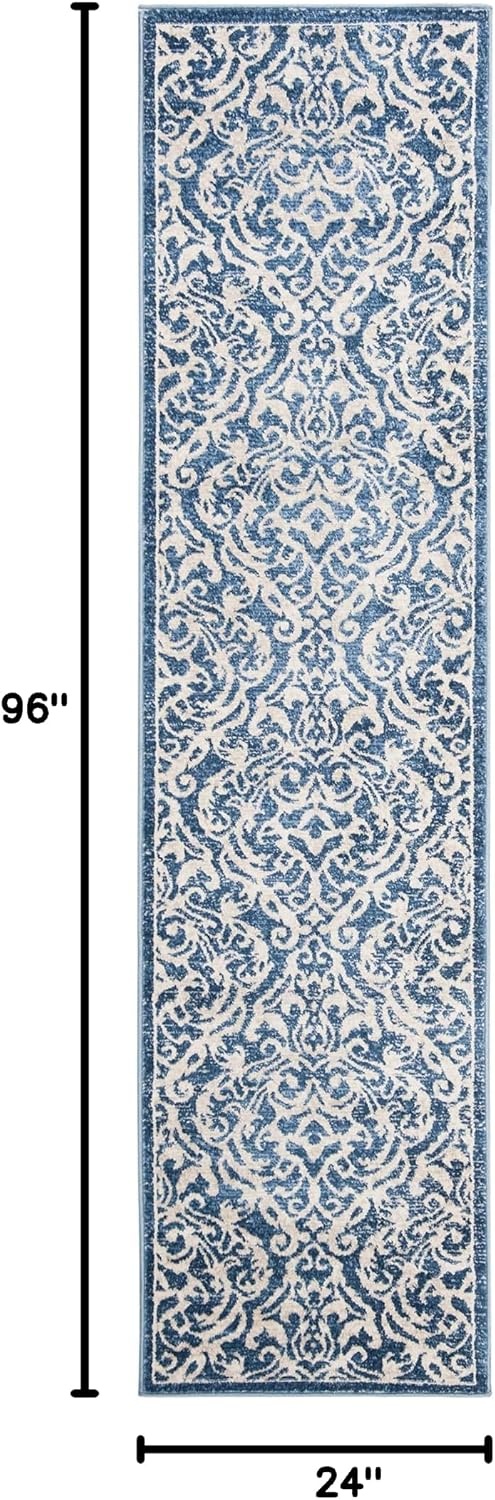 image:imageSAFAVIEH Brentwood Collection 8 x 10 Navy Cream BNT810N Damask NonShedding Living Room Bedroom Dining Home Office Area RugNavyCreme