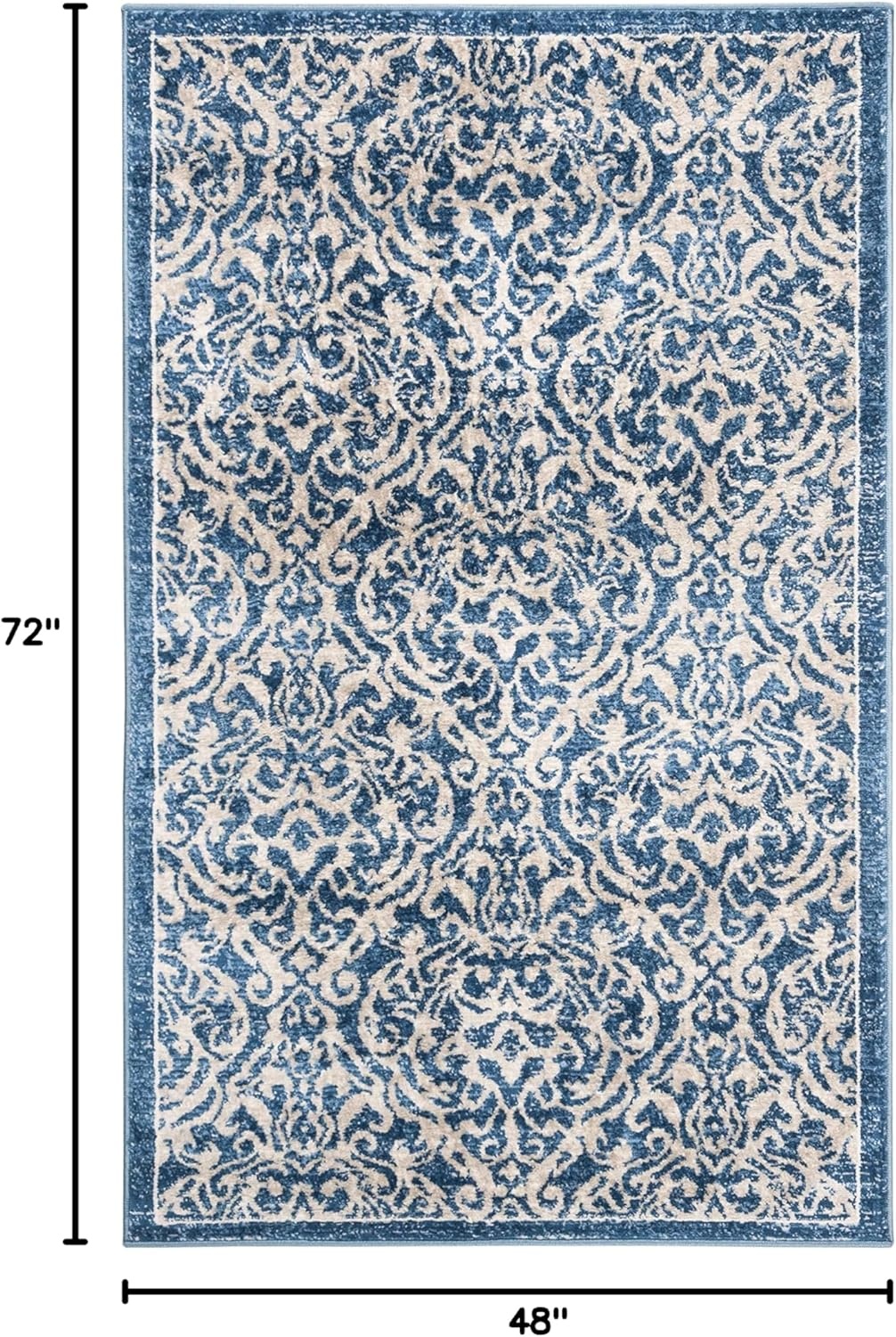 image:imageSAFAVIEH Brentwood Collection 8 x 10 Navy Cream BNT810N Damask NonShedding Living Room Bedroom Dining Home Office Area RugNavyCreme