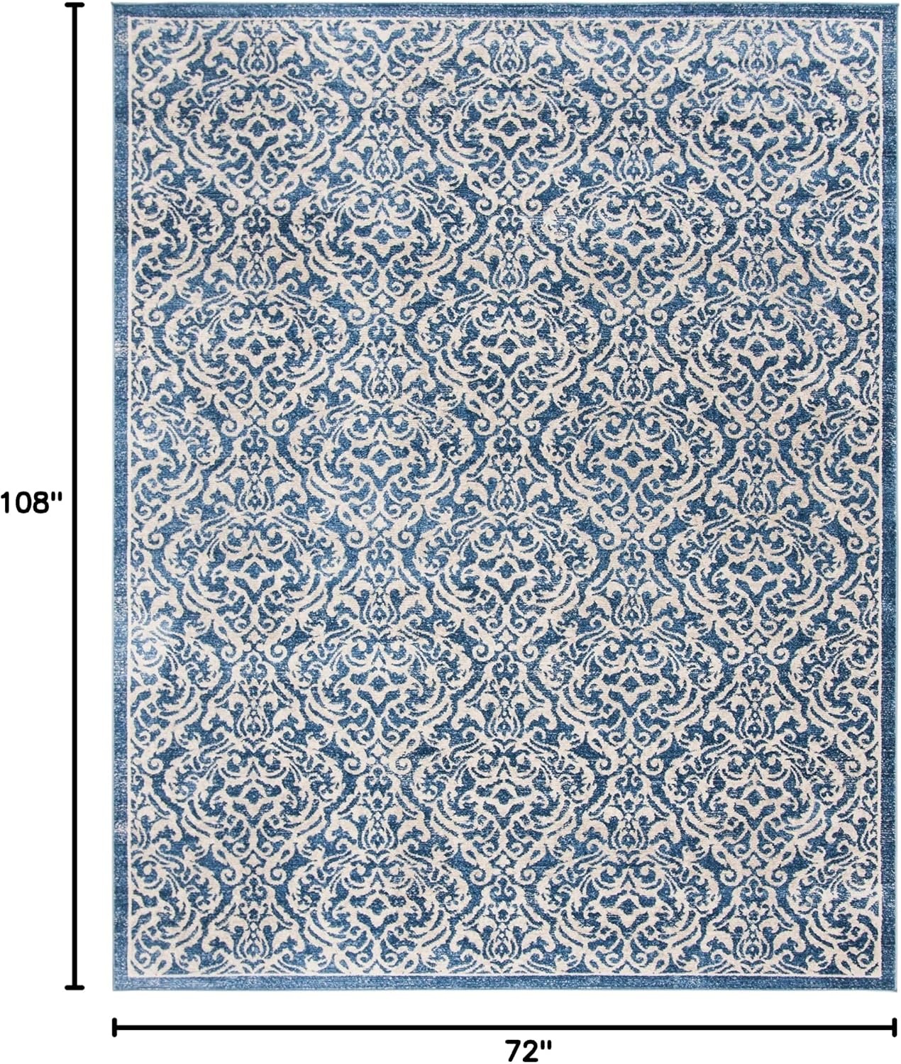 image:imageSAFAVIEH Brentwood Collection 8 x 10 Navy Cream BNT810N Damask NonShedding Living Room Bedroom Dining Home Office Area RugNavyCreme