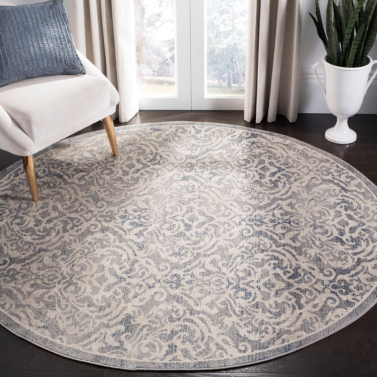 image:imageSAFAVIEH Brentwood Collection 8 x 10 Navy Cream BNT810N Damask NonShedding Living Room Bedroom Dining Home Office Area RugNavyCreme