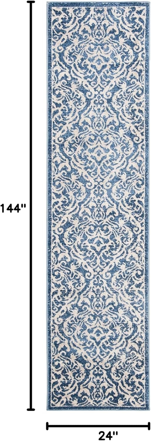image:imageSAFAVIEH Brentwood Collection 8 x 10 Navy Cream BNT810N Damask NonShedding Living Room Bedroom Dining Home Office Area RugNavyCreme
