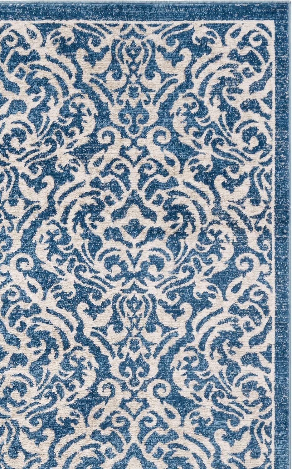 image:imageSAFAVIEH Brentwood Collection 8 x 10 Navy Cream BNT810N Damask NonShedding Living Room Bedroom Dining Home Office Area RugNavyCreme