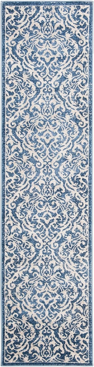 image:imageSAFAVIEH Brentwood Collection 8 x 10 Navy Cream BNT810N Damask NonShedding Living Room Bedroom Dining Home Office Area RugNavyCreme