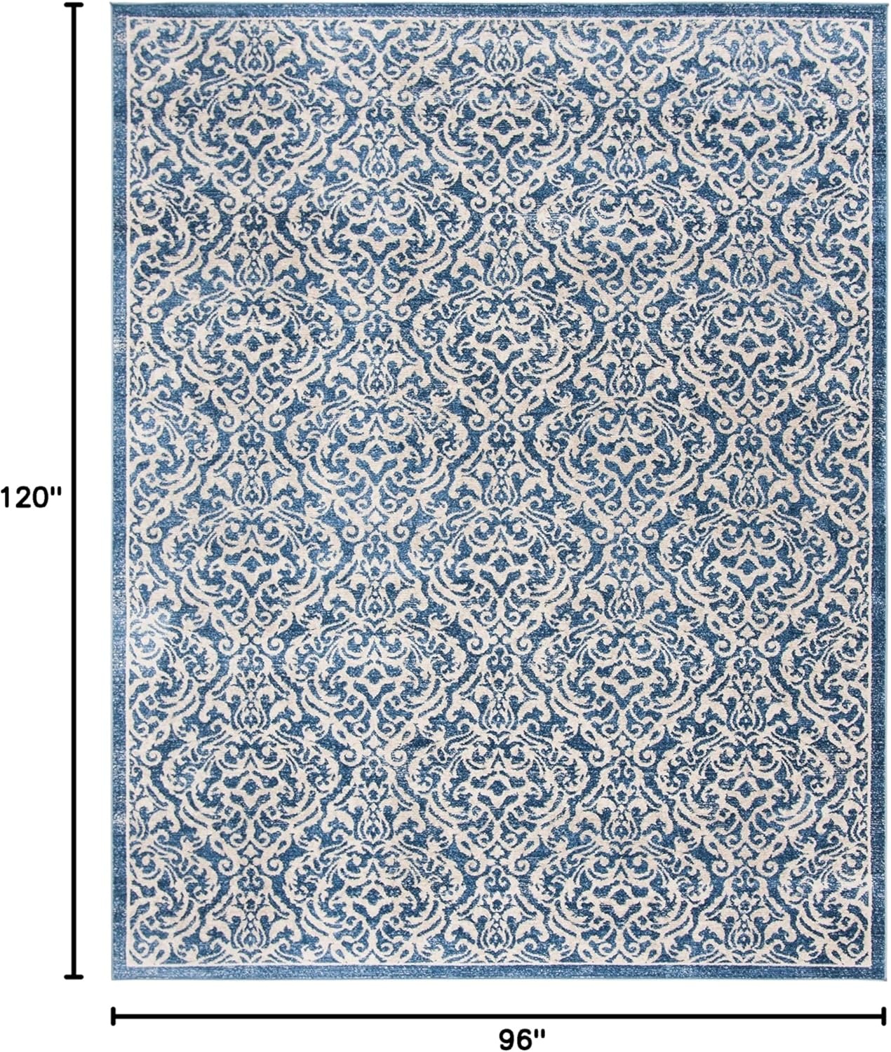 image:imageSAFAVIEH Brentwood Collection 8 x 10 Navy Cream BNT810N Damask NonShedding Living Room Bedroom Dining Home Office Area RugNavyCreme