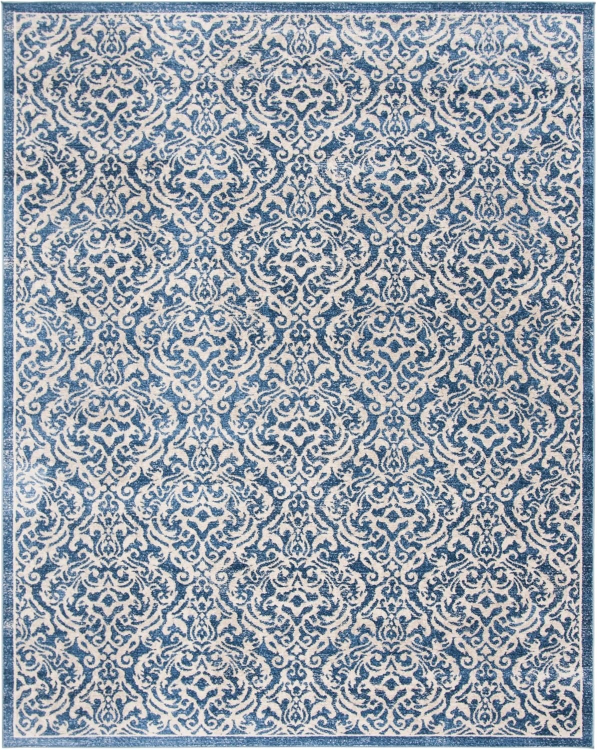 image:imageSAFAVIEH Brentwood Collection 8 x 10 Navy Cream BNT810N Damask NonShedding Living Room Bedroom Dining Home Office Area RugNavyCreme
