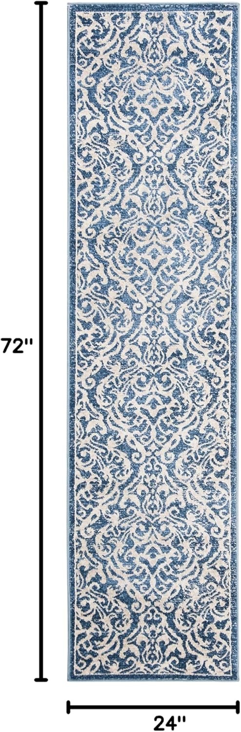 image:imageSAFAVIEH Brentwood Collection 8 x 10 Navy Cream BNT810N Damask NonShedding Living Room Bedroom Dining Home Office Area RugNavyCreme