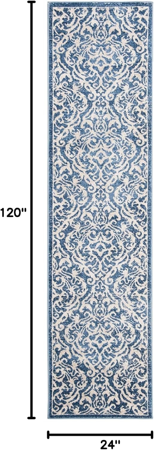 image:imageSAFAVIEH Brentwood Collection 8 x 10 Navy Cream BNT810N Damask NonShedding Living Room Bedroom Dining Home Office Area RugNavyCreme