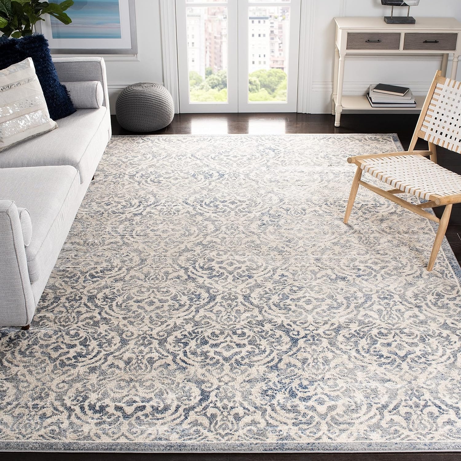 image:imageSAFAVIEH Brentwood Collection 8 x 10 Navy Cream BNT810N Damask NonShedding Living Room Bedroom Dining Home Office Area RugNavyCreme