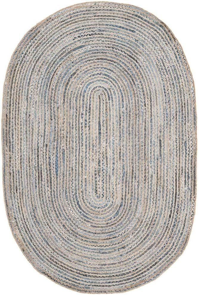 image:imageSAFAVIEH Cape Cod Collection Area Rug 8 x 10 Oval Natural amp Blue Handmade Flat Weave Jute Ideal for High Traffic Areas in Living Room Bedroom CAP250ANaturalBlue
