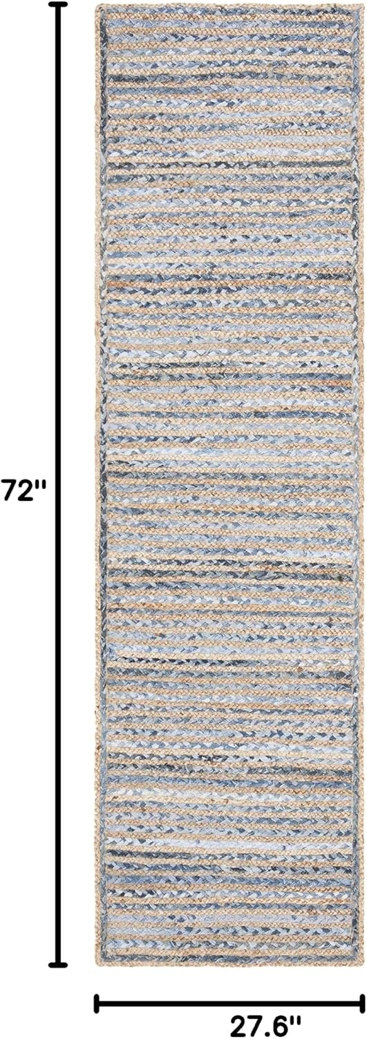 image:imageSAFAVIEH Cape Cod Collection Area Rug 8 x 10 Oval Natural amp Blue Handmade Flat Weave Jute Ideal for High Traffic Areas in Living Room Bedroom CAP250ANaturalBlue