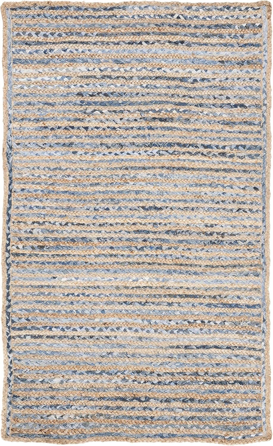 image:imageSAFAVIEH Cape Cod Collection Area Rug 8 x 10 Oval Natural amp Blue Handmade Flat Weave Jute Ideal for High Traffic Areas in Living Room Bedroom CAP250ANaturalBlue