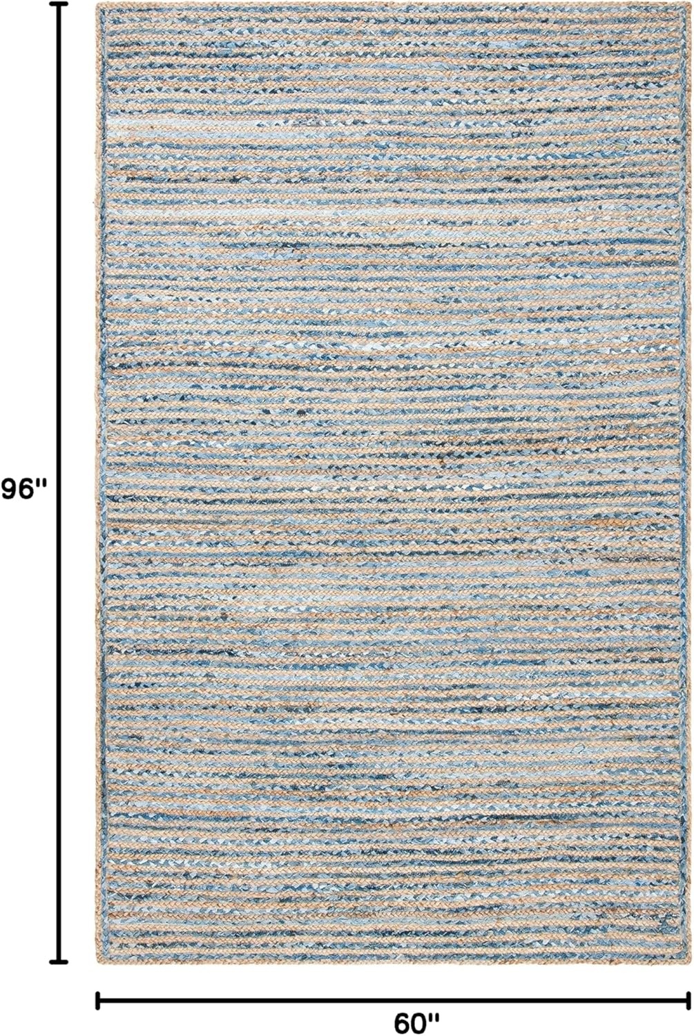 image:imageSAFAVIEH Cape Cod Collection Area Rug 8 x 10 Oval Natural amp Blue Handmade Flat Weave Jute Ideal for High Traffic Areas in Living Room Bedroom CAP250ANaturalBlue