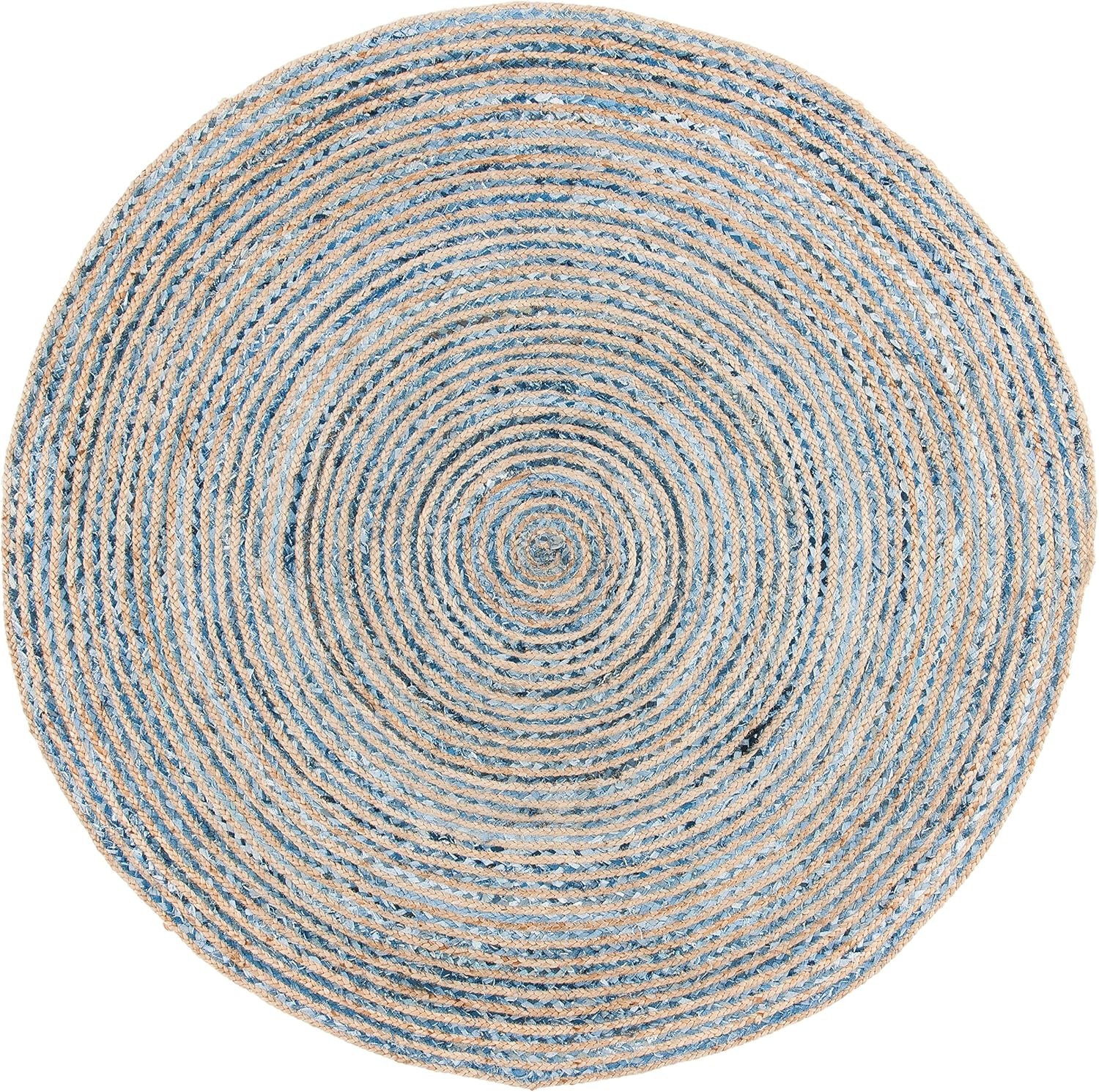 image:imageSAFAVIEH Cape Cod Collection Area Rug 8 x 10 Oval Natural amp Blue Handmade Flat Weave Jute Ideal for High Traffic Areas in Living Room Bedroom CAP250ANaturalBlue