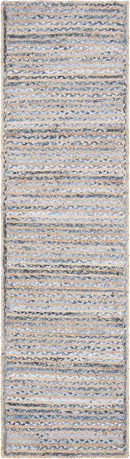 image:imageSAFAVIEH Cape Cod Collection Area Rug 8 x 10 Oval Natural amp Blue Handmade Flat Weave Jute Ideal for High Traffic Areas in Living Room Bedroom CAP250ANaturalBlue