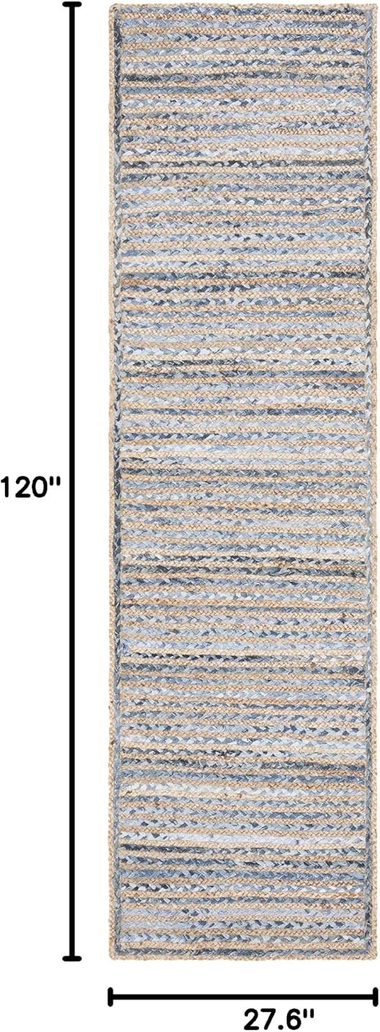 image:imageSAFAVIEH Cape Cod Collection Area Rug 8 x 10 Oval Natural amp Blue Handmade Flat Weave Jute Ideal for High Traffic Areas in Living Room Bedroom CAP250ANaturalBlue