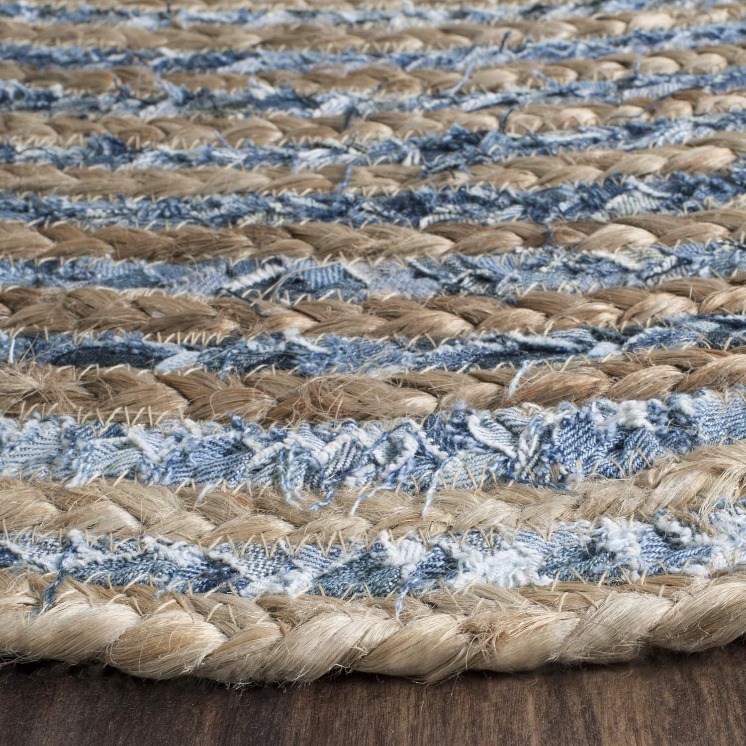 image:imageSAFAVIEH Cape Cod Collection Area Rug 8 x 10 Oval Natural amp Blue Handmade Flat Weave Jute Ideal for High Traffic Areas in Living Room Bedroom CAP250ANaturalBlue
