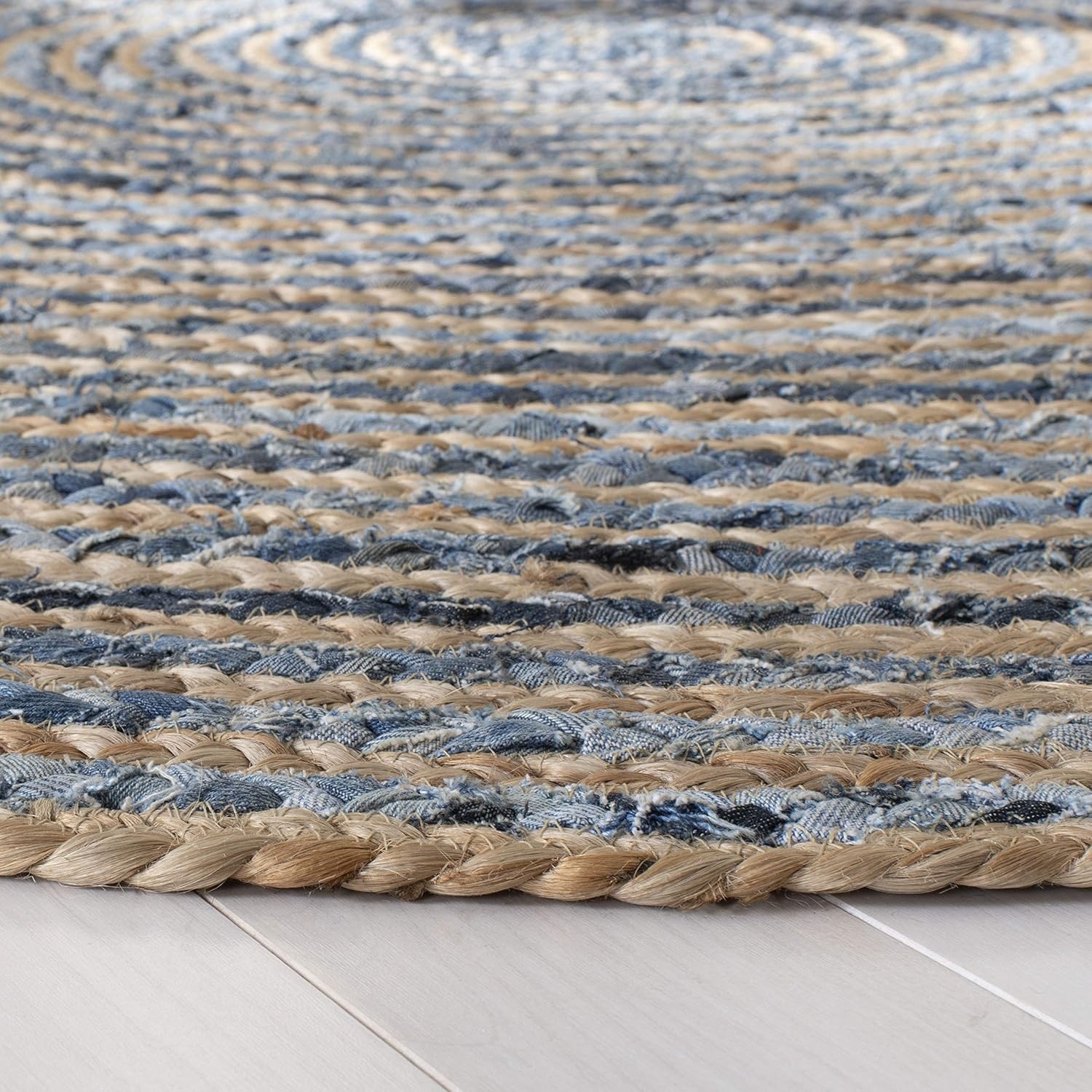image:imageSAFAVIEH Cape Cod Collection Area Rug 8 x 10 Oval Natural amp Blue Handmade Flat Weave Jute Ideal for High Traffic Areas in Living Room Bedroom CAP250ANaturalBlue