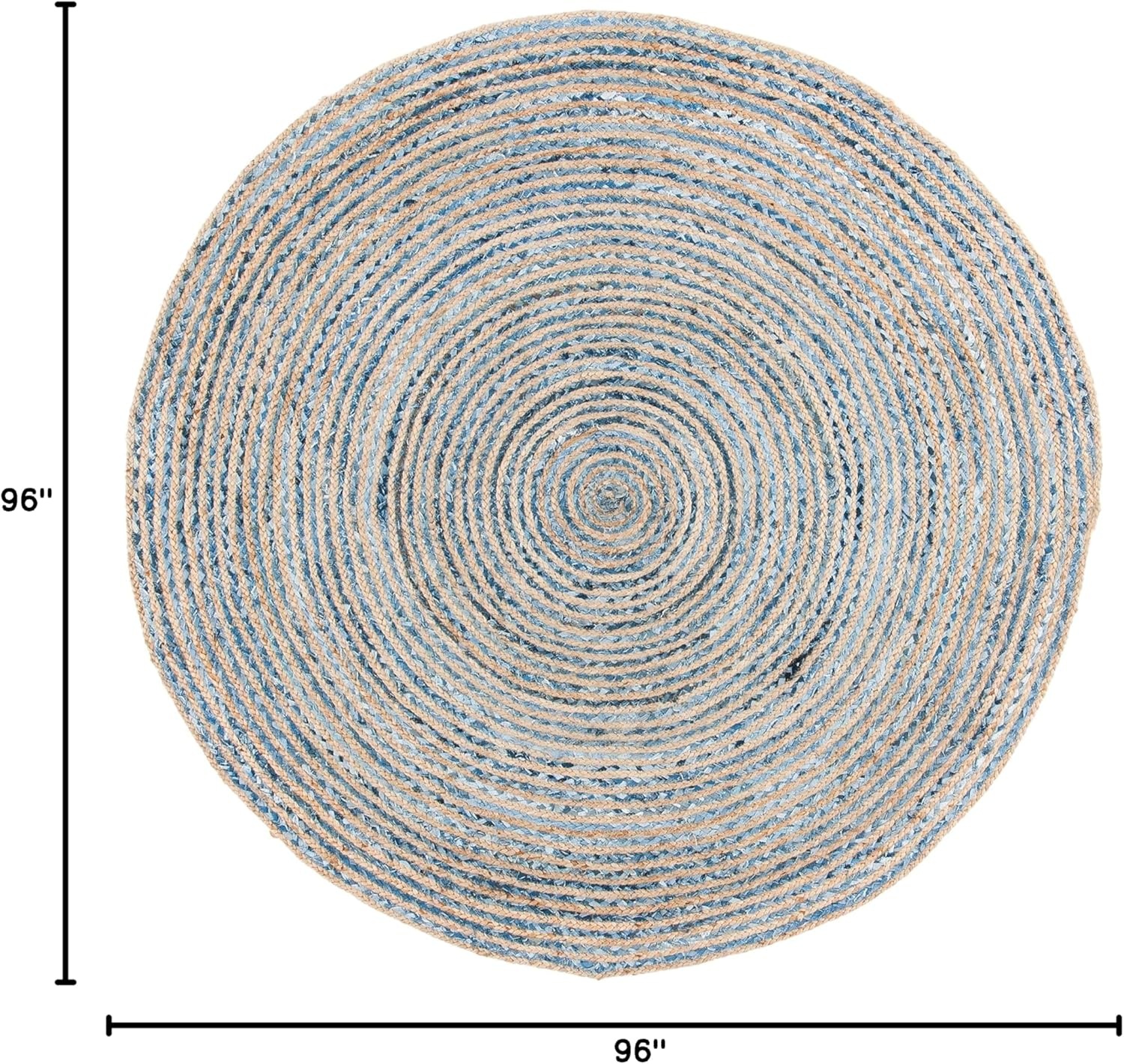 image:imageSAFAVIEH Cape Cod Collection Area Rug 8 x 10 Oval Natural amp Blue Handmade Flat Weave Jute Ideal for High Traffic Areas in Living Room Bedroom CAP250ANaturalBlue