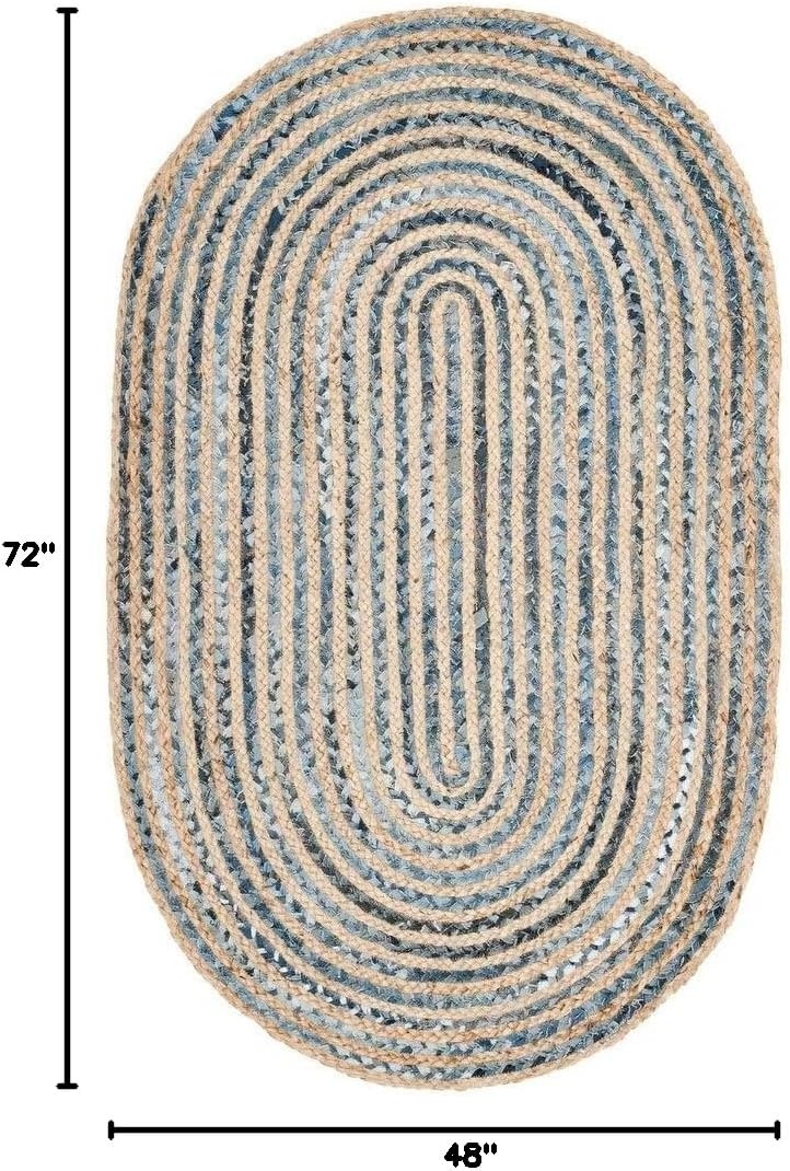 image:imageSAFAVIEH Cape Cod Collection Area Rug 8 x 10 Oval Natural amp Blue Handmade Flat Weave Jute Ideal for High Traffic Areas in Living Room Bedroom CAP250ANaturalBlue
