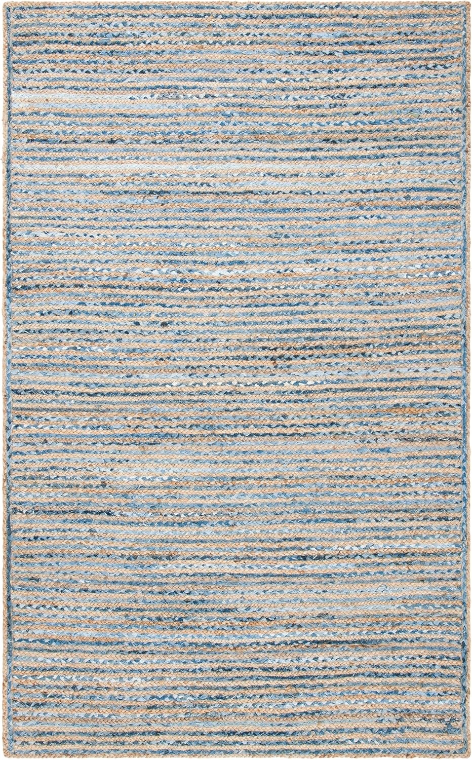 image:imageSAFAVIEH Cape Cod Collection Area Rug 8 x 10 Oval Natural amp Blue Handmade Flat Weave Jute Ideal for High Traffic Areas in Living Room Bedroom CAP250ANaturalBlue