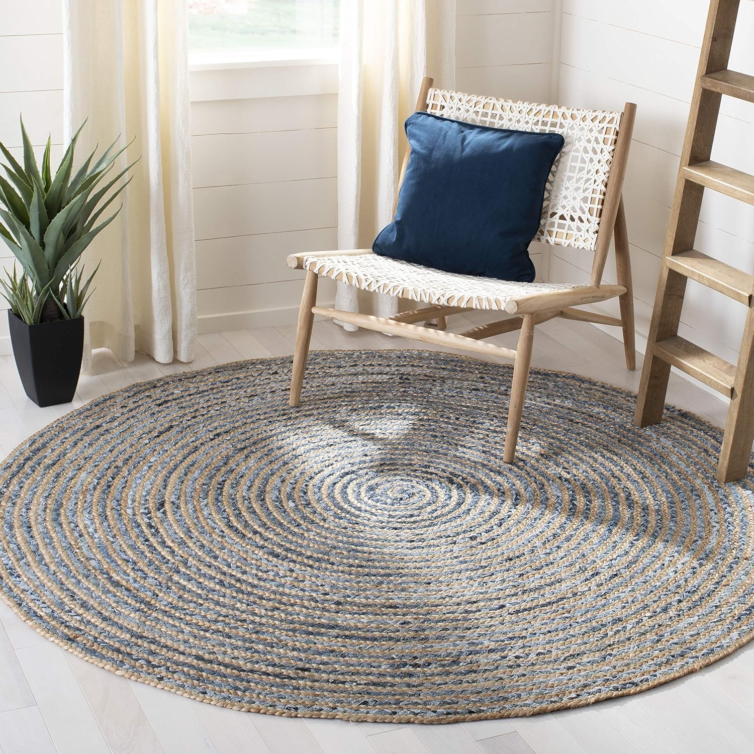 image:imageSAFAVIEH Cape Cod Collection Area Rug 8 x 10 Oval Natural amp Blue Handmade Flat Weave Jute Ideal for High Traffic Areas in Living Room Bedroom CAP250ANaturalBlue