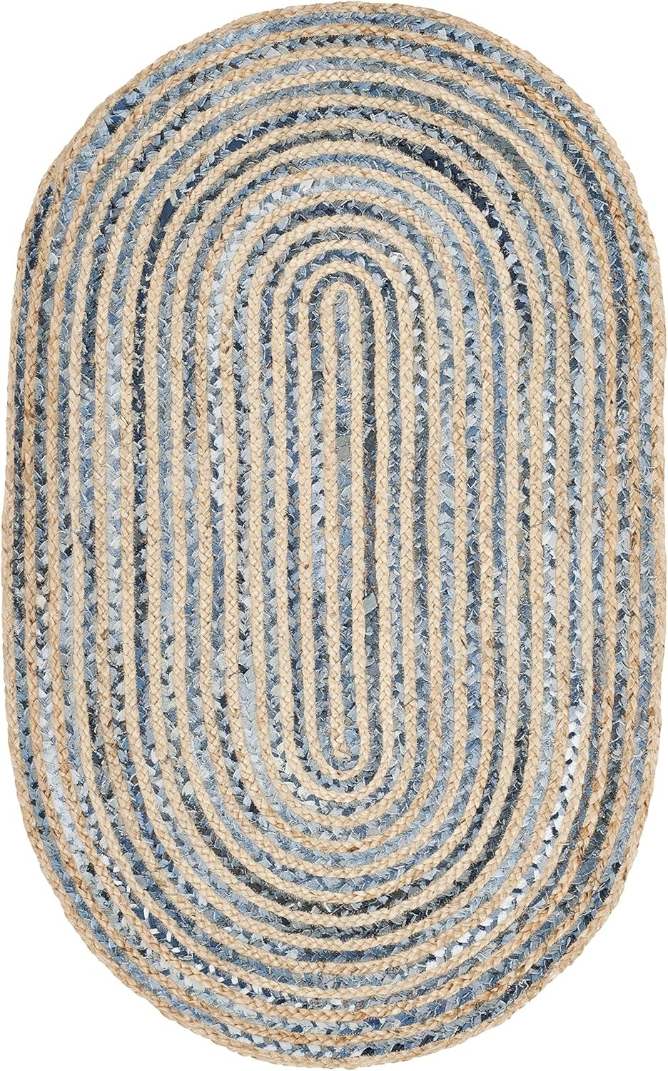 image:imageSAFAVIEH Cape Cod Collection Area Rug 8 x 10 Oval Natural amp Blue Handmade Flat Weave Jute Ideal for High Traffic Areas in Living Room Bedroom CAP250ANaturalBlue