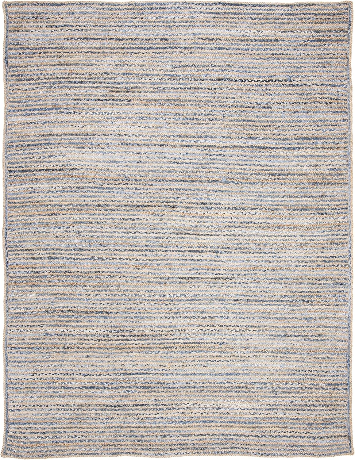image:imageSAFAVIEH Cape Cod Collection Area Rug 8 x 10 Oval Natural amp Blue Handmade Flat Weave Jute Ideal for High Traffic Areas in Living Room Bedroom CAP250ANaturalBlue