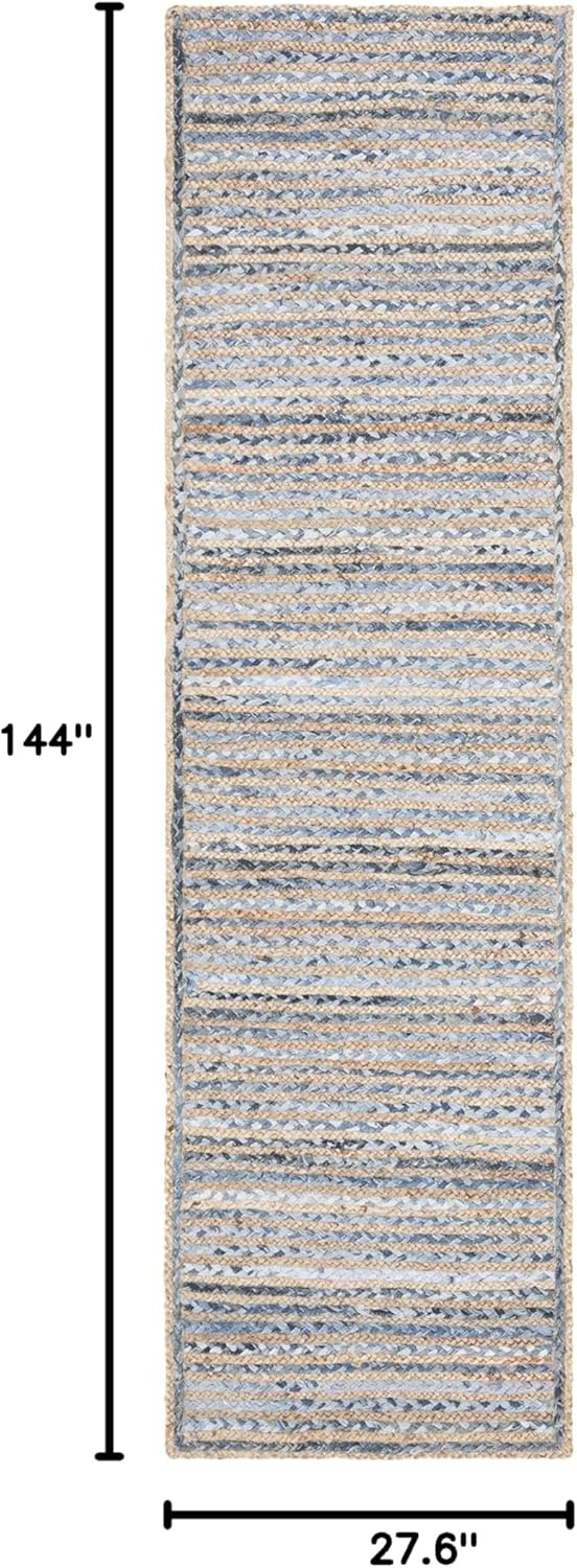 image:imageSAFAVIEH Cape Cod Collection Area Rug 8 x 10 Oval Natural amp Blue Handmade Flat Weave Jute Ideal for High Traffic Areas in Living Room Bedroom CAP250ANaturalBlue