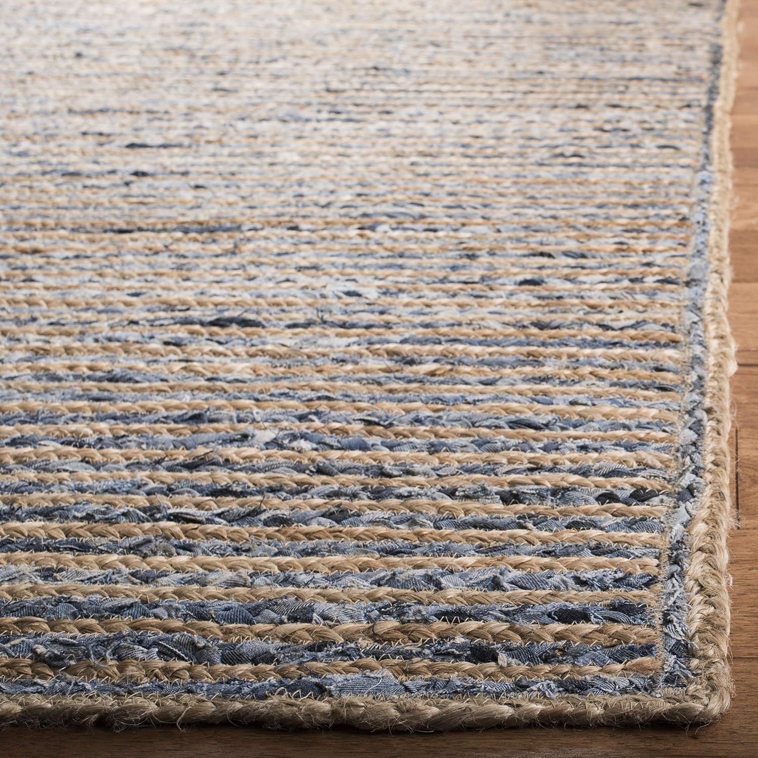 image:imageSAFAVIEH Cape Cod Collection Area Rug 8 x 10 Oval Natural amp Blue Handmade Flat Weave Jute Ideal for High Traffic Areas in Living Room Bedroom CAP250ANaturalBlue