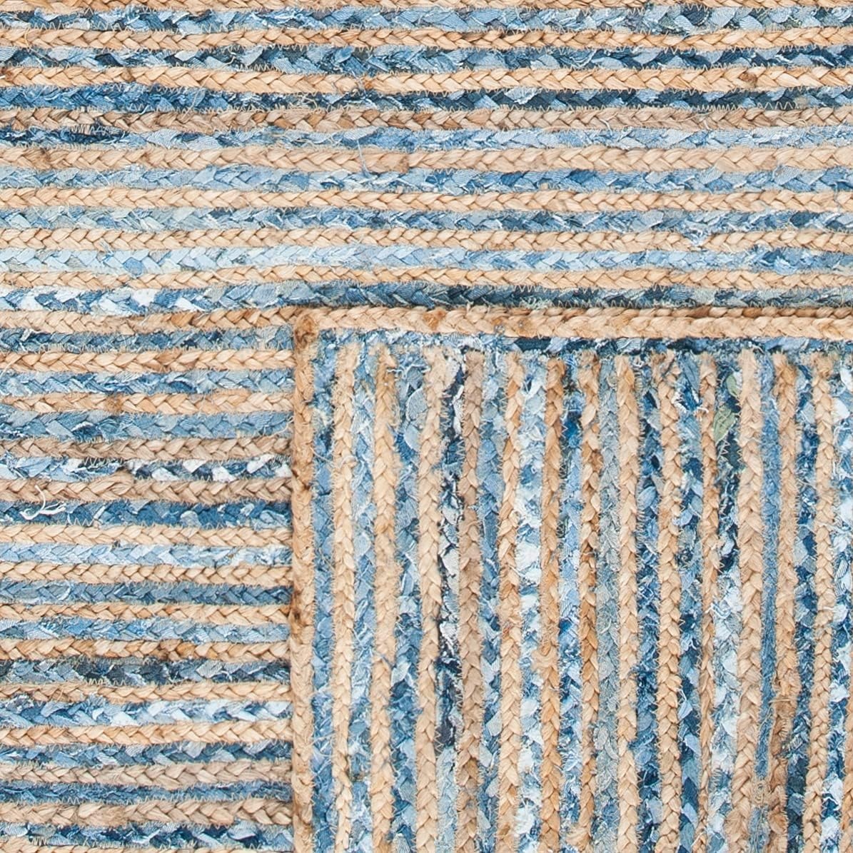 image:imageSAFAVIEH Cape Cod Collection Area Rug 8 x 10 Oval Natural amp Blue Handmade Flat Weave Jute Ideal for High Traffic Areas in Living Room Bedroom CAP250ANaturalBlue