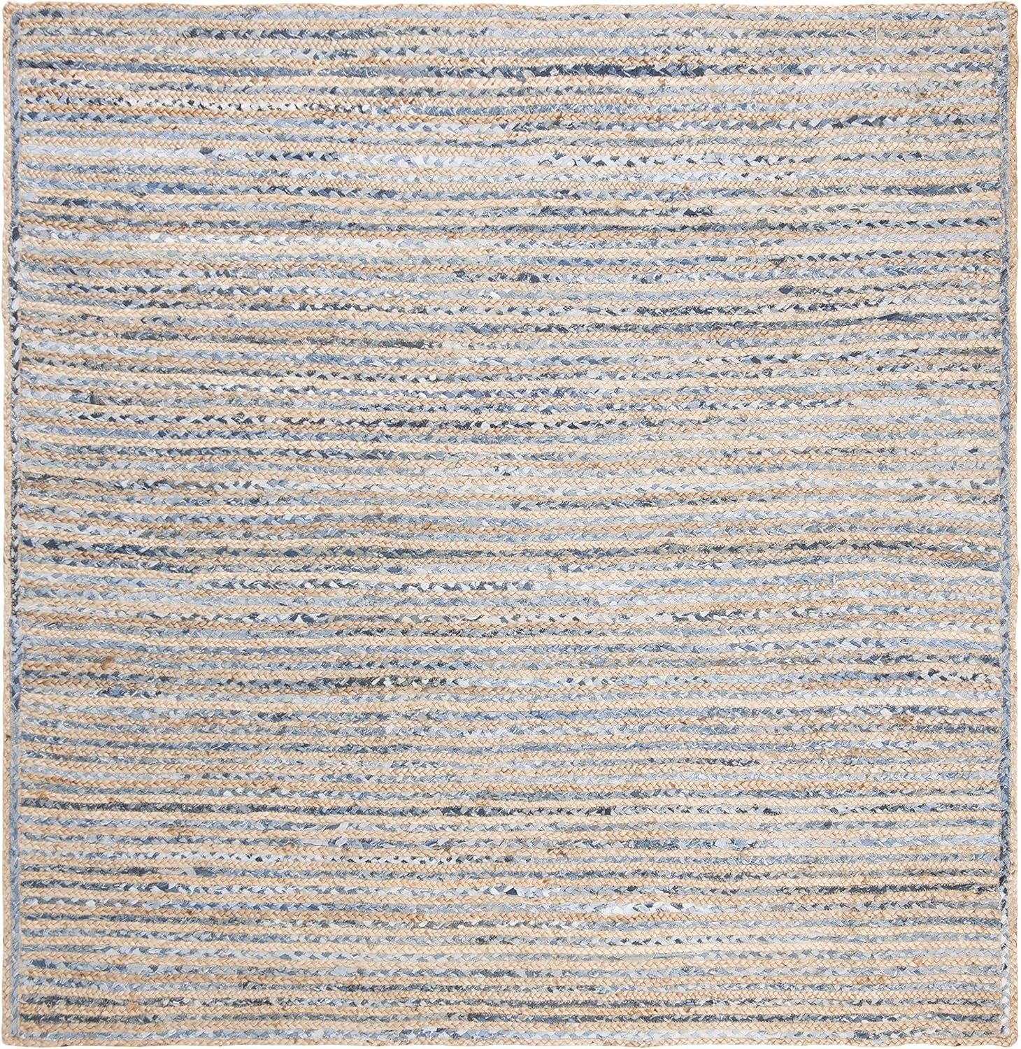 image:imageSAFAVIEH Cape Cod Collection Area Rug 8 x 10 Oval Natural amp Blue Handmade Flat Weave Jute Ideal for High Traffic Areas in Living Room Bedroom CAP250ANaturalBlue