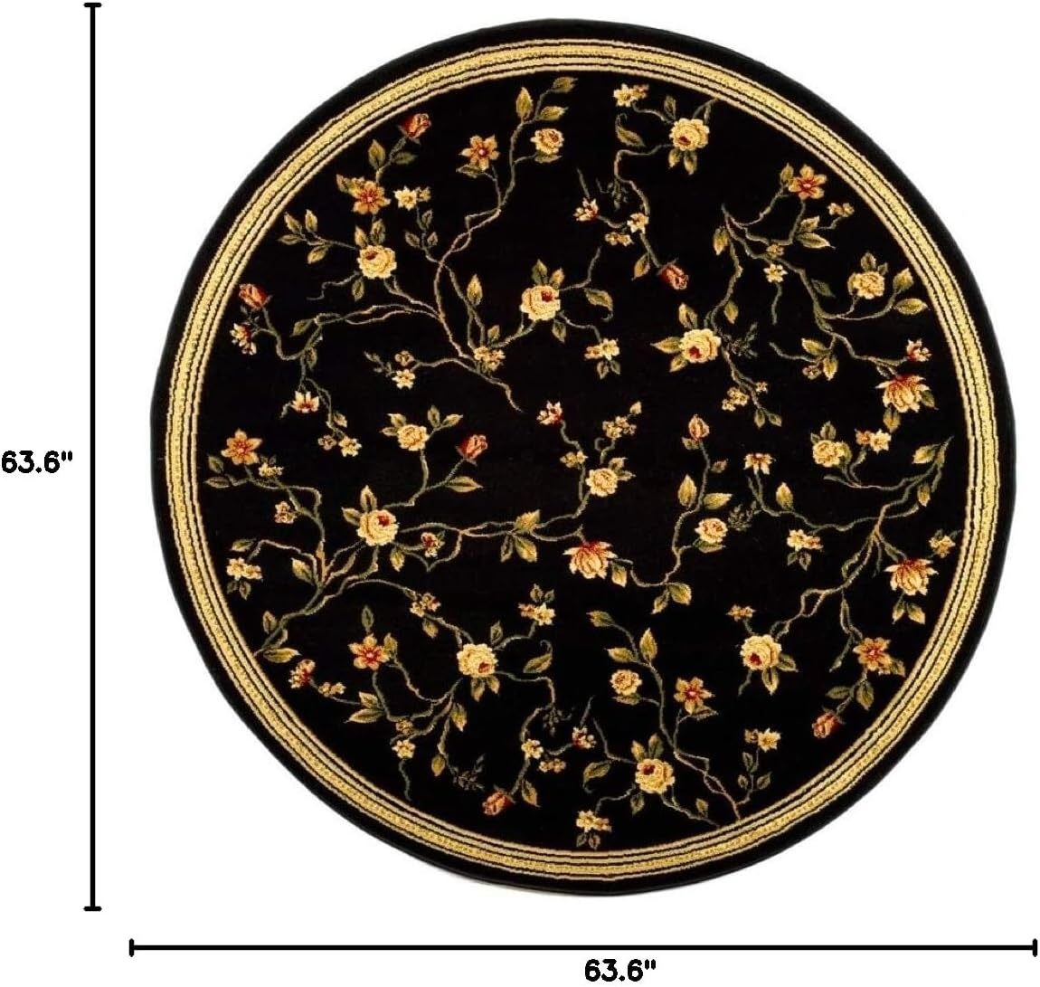 image:imageSAFAVIEH Lyndhurst Collection Area Rug 8 Round Black Traditional Floral Design NonShedding amp Easy Care Ideal for High Traffic Areas in Living Room Bedroom LNH220ABlack