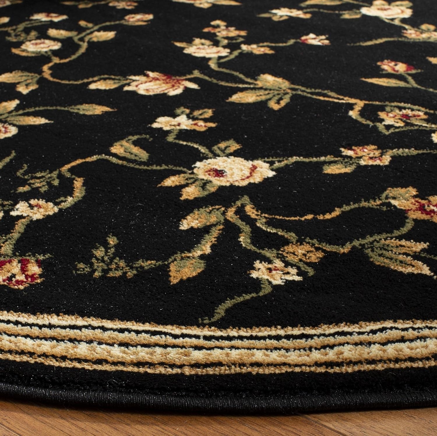 image:imageSAFAVIEH Lyndhurst Collection Area Rug 8 Round Black Traditional Floral Design NonShedding amp Easy Care Ideal for High Traffic Areas in Living Room Bedroom LNH220ABlack