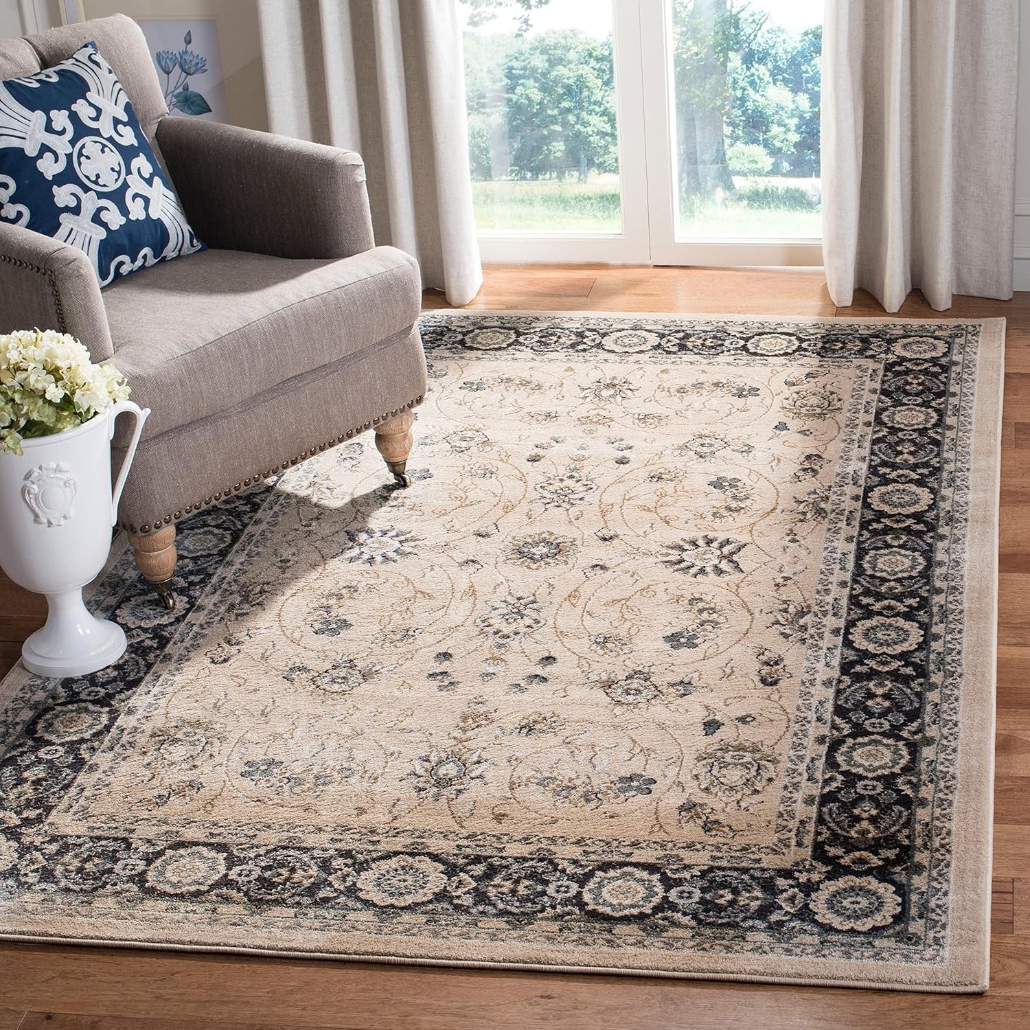 image:imageSAFAVIEH Lyndhurst Collection Area Rug 8 x 10 Anthracite amp Cream Traditional Oriental Design NonShedding amp Easy Care Ideal for High Traffic Areas in Living Room Bedroom LNH340DLight BeigeAnthracite