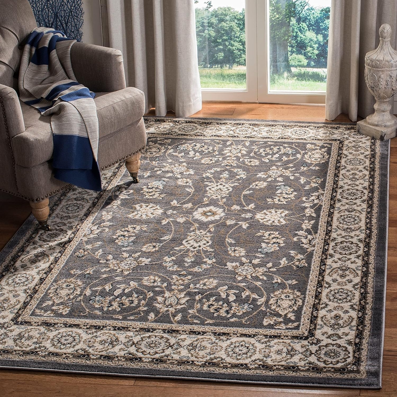 image:imageSAFAVIEH Lyndhurst Collection Area Rug 8 x 10 Anthracite amp Cream Traditional Oriental Design NonShedding amp Easy Care Ideal for High Traffic Areas in Living Room Bedroom LNH340DLight BeigeAnthracite