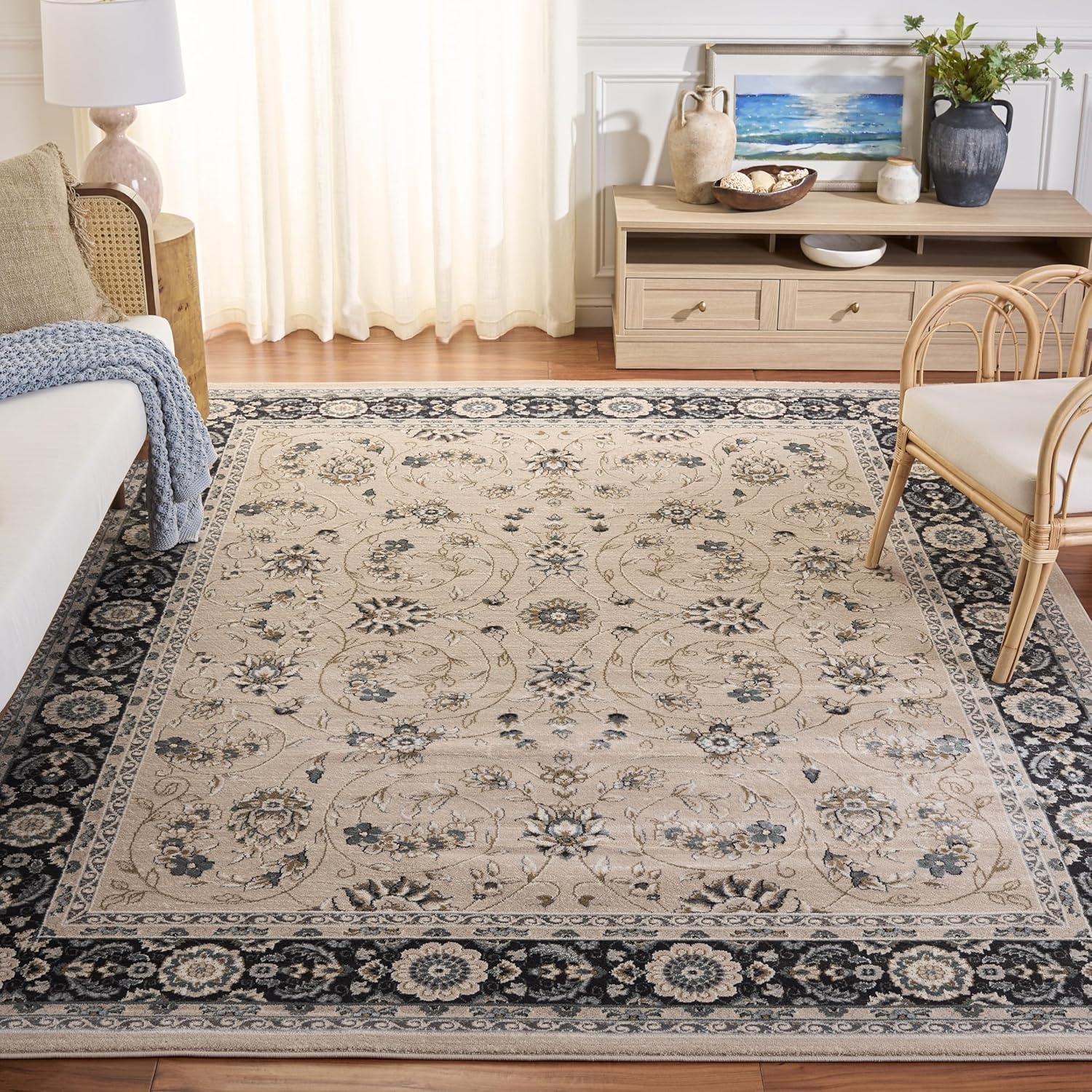 image:imageSAFAVIEH Lyndhurst Collection Area Rug 8 x 10 Anthracite amp Cream Traditional Oriental Design NonShedding amp Easy Care Ideal for High Traffic Areas in Living Room Bedroom LNH340DLight BeigeAnthracite