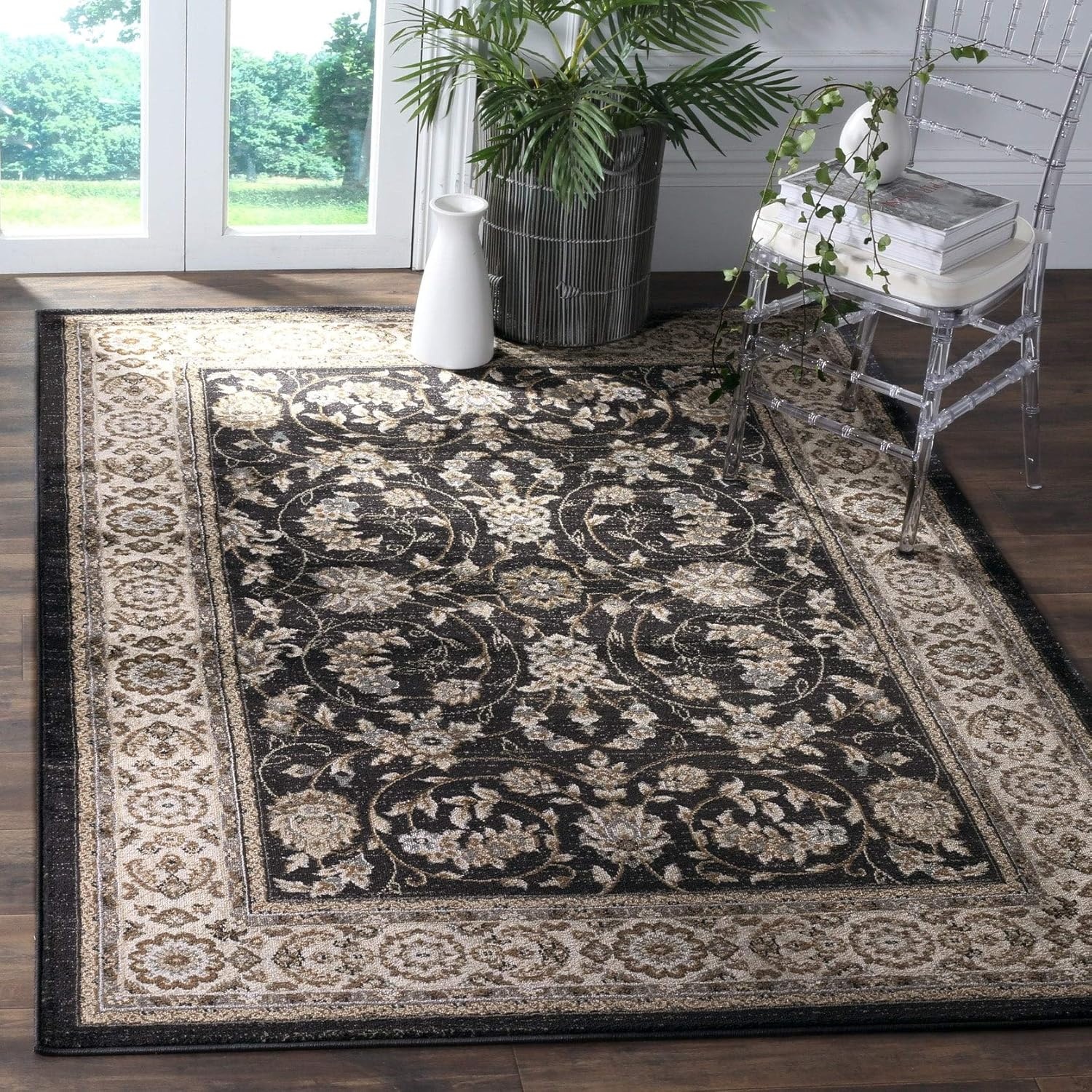 image:imageSAFAVIEH Lyndhurst Collection Area Rug 8 x 10 Anthracite amp Cream Traditional Oriental Design NonShedding amp Easy Care Ideal for High Traffic Areas in Living Room Bedroom LNH340DGreyCream