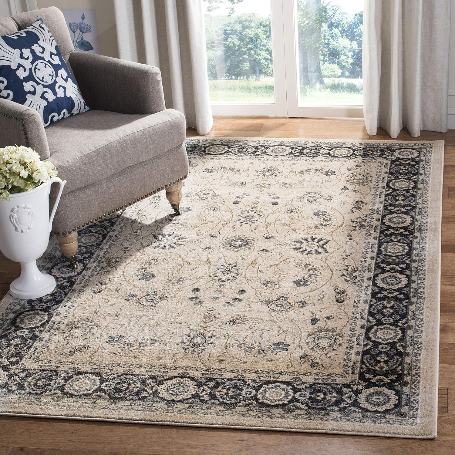image:imageSAFAVIEH Lyndhurst Collection Area Rug 8 x 10 Anthracite amp Cream Traditional Oriental Design NonShedding amp Easy Care Ideal for High Traffic Areas in Living Room Bedroom LNH340DLight BeigeAnthracite