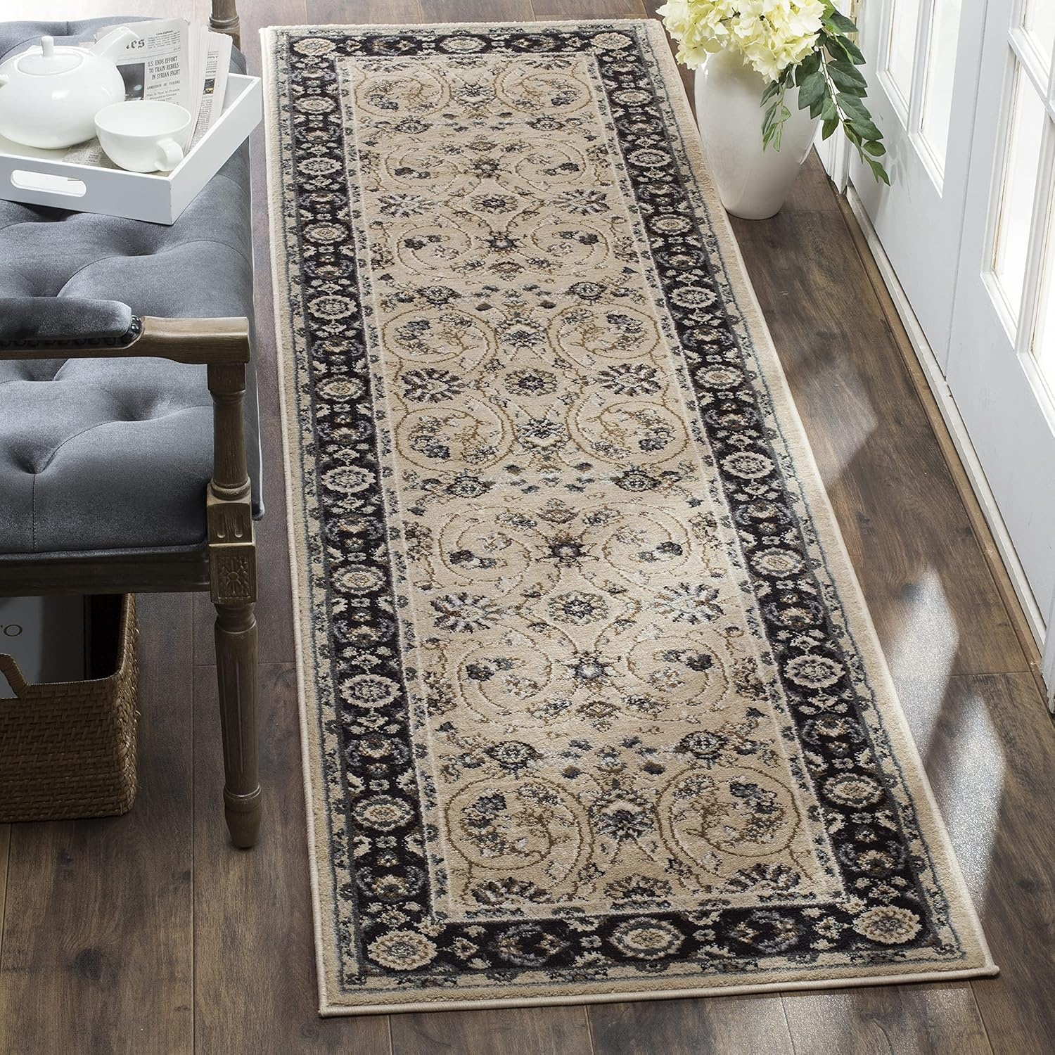 image:imageSAFAVIEH Lyndhurst Collection Area Rug 8 x 10 Anthracite amp Cream Traditional Oriental Design NonShedding amp Easy Care Ideal for High Traffic Areas in Living Room Bedroom LNH340DLight BeigeAnthracite