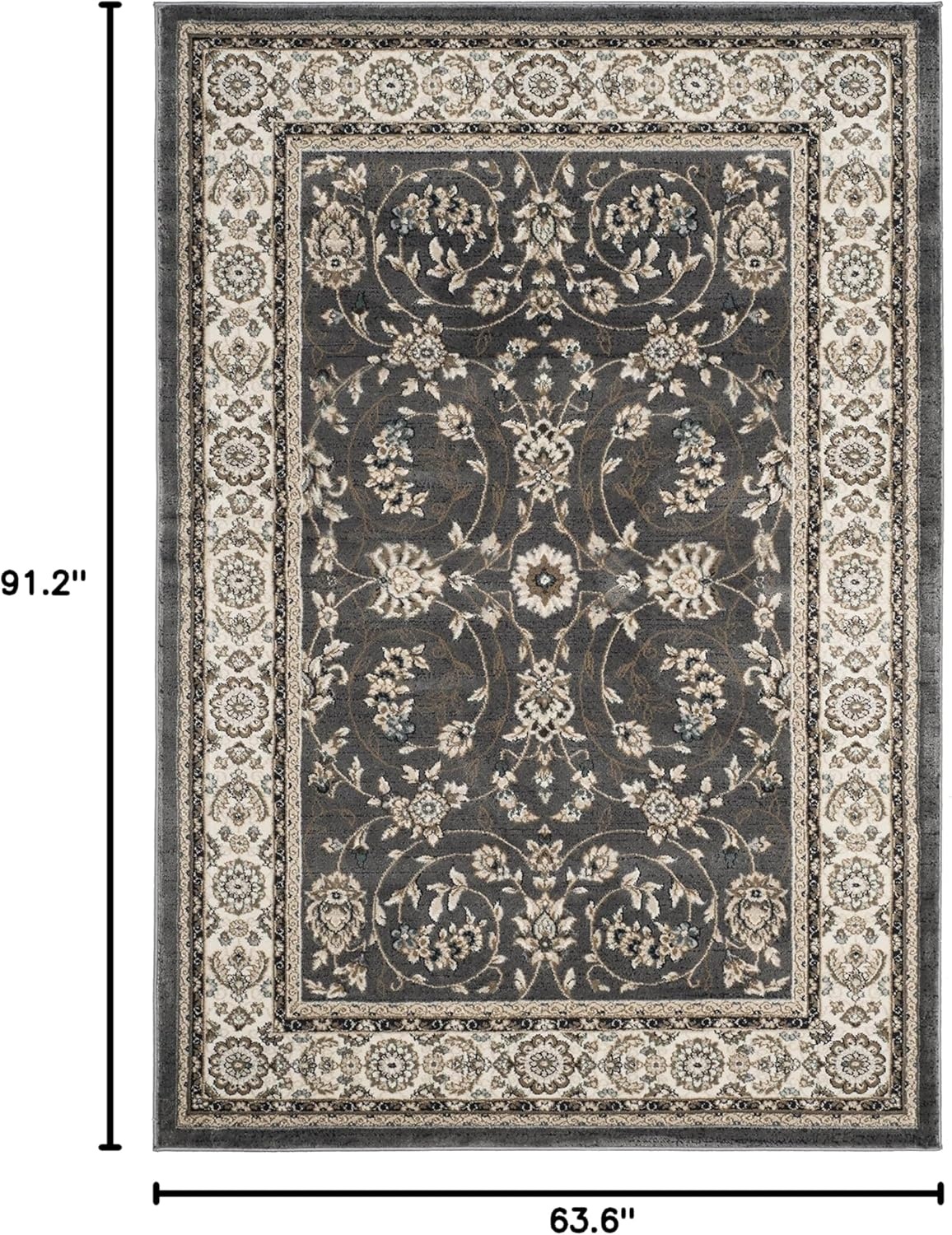 image:imageSAFAVIEH Lyndhurst Collection Area Rug 8 x 10 Anthracite amp Cream Traditional Oriental Design NonShedding amp Easy Care Ideal for High Traffic Areas in Living Room Bedroom LNH340DGreyCream