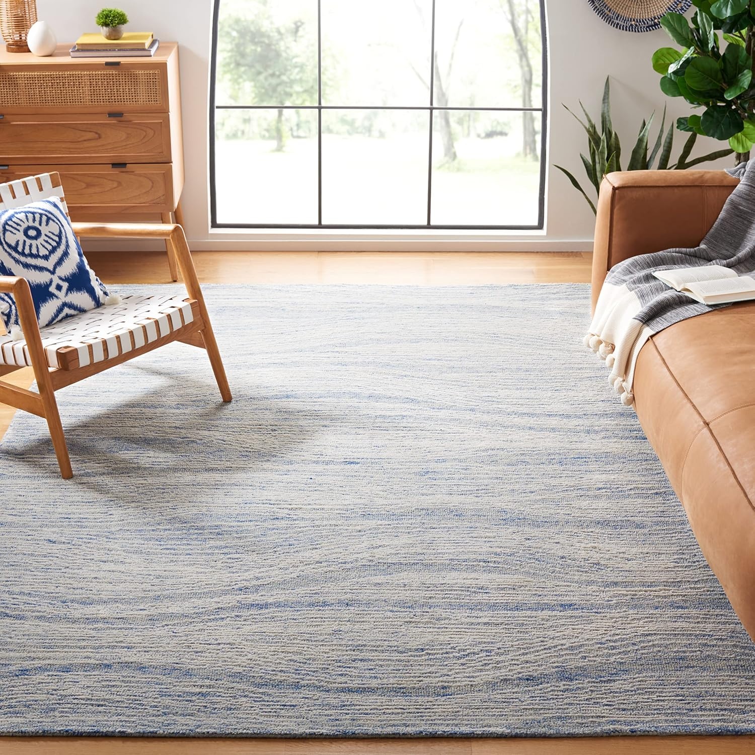image:imageSAFAVIEH Metro Collection 8 x 10 NaturalIvory MET995A Handmade Premium Wool Living Room Dining Bedroom Area RugBlueIvory
