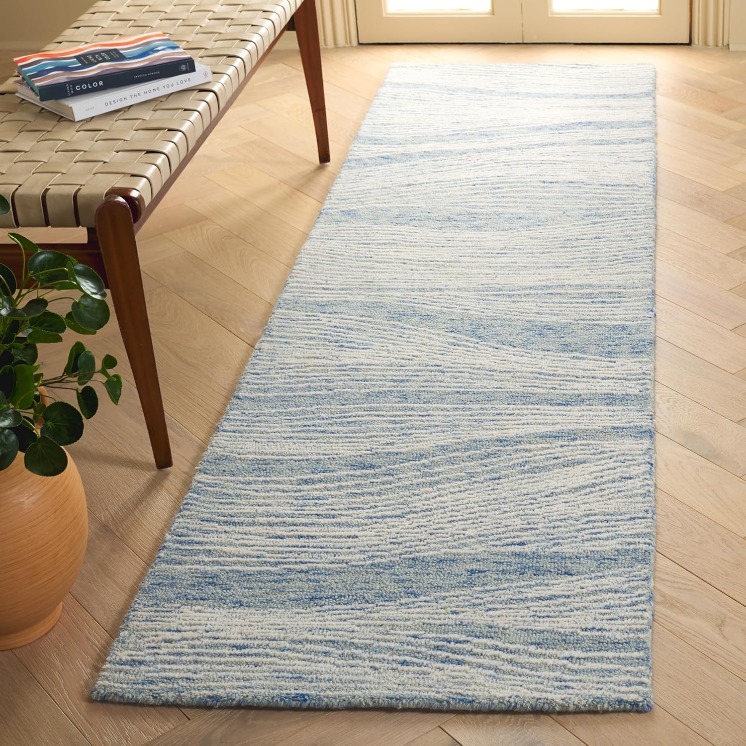 image:imageSAFAVIEH Metro Collection 8 x 10 NaturalIvory MET995A Handmade Premium Wool Living Room Dining Bedroom Area RugBlueIvory