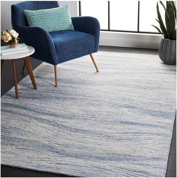 image:imageSAFAVIEH Metro Collection 8 x 10 NaturalIvory MET995A Handmade Premium Wool Living Room Dining Bedroom Area RugBlueIvory