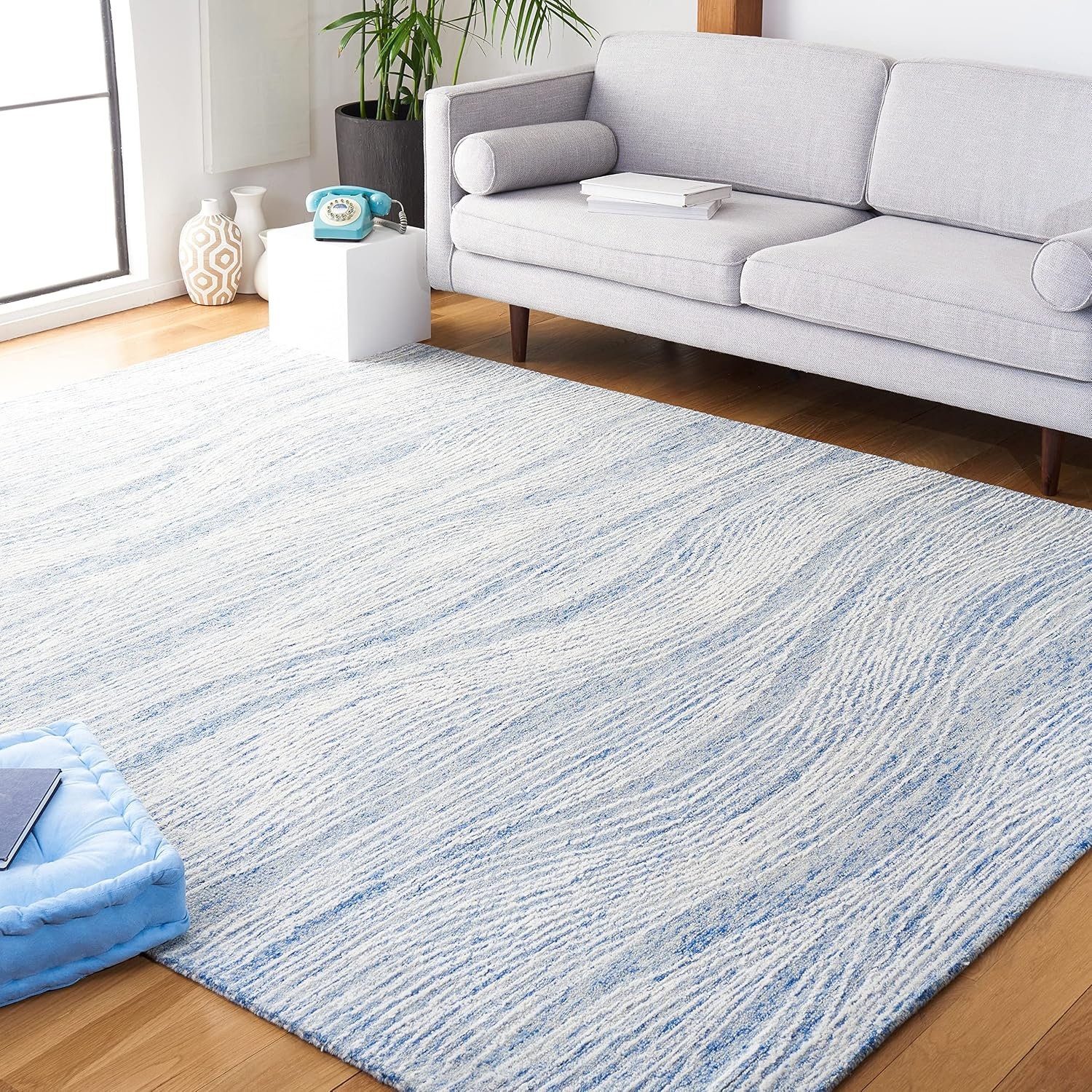 image:imageSAFAVIEH Metro Collection 8 x 10 NaturalIvory MET995A Handmade Premium Wool Living Room Dining Bedroom Area RugBlueIvory