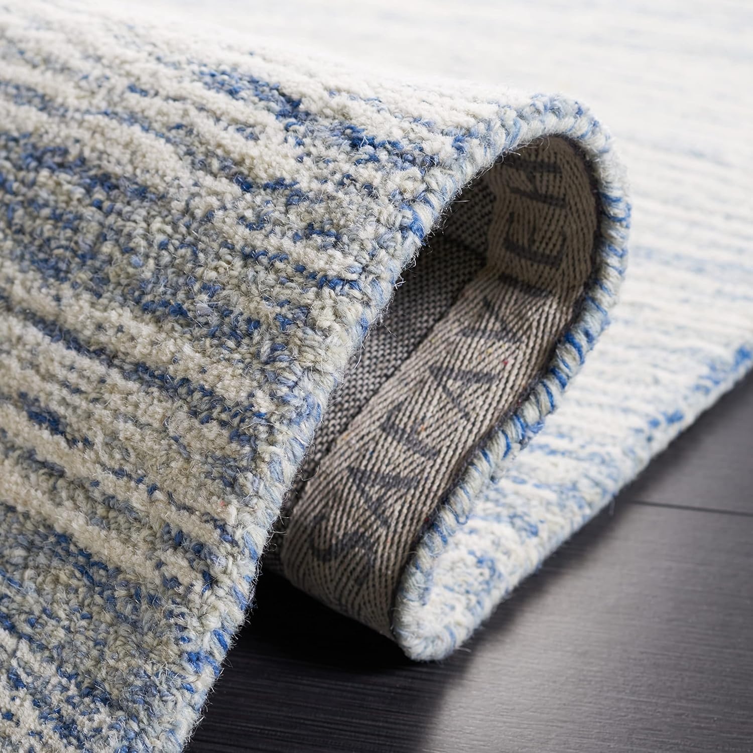 image:imageSAFAVIEH Metro Collection 8 x 10 NaturalIvory MET995A Handmade Premium Wool Living Room Dining Bedroom Area RugBlueIvory