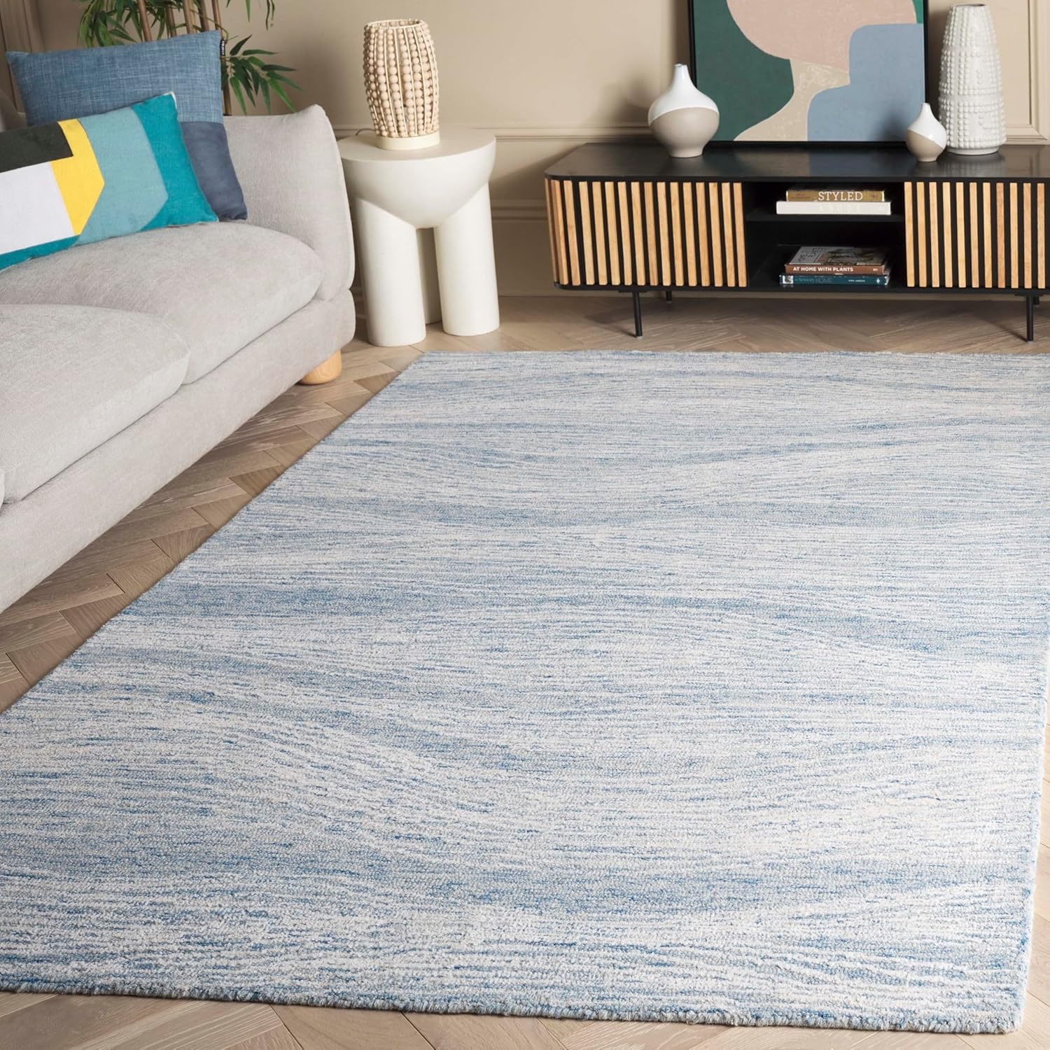 image:imageSAFAVIEH Metro Collection 8 x 10 NaturalIvory MET995A Handmade Premium Wool Living Room Dining Bedroom Area RugBlueIvory