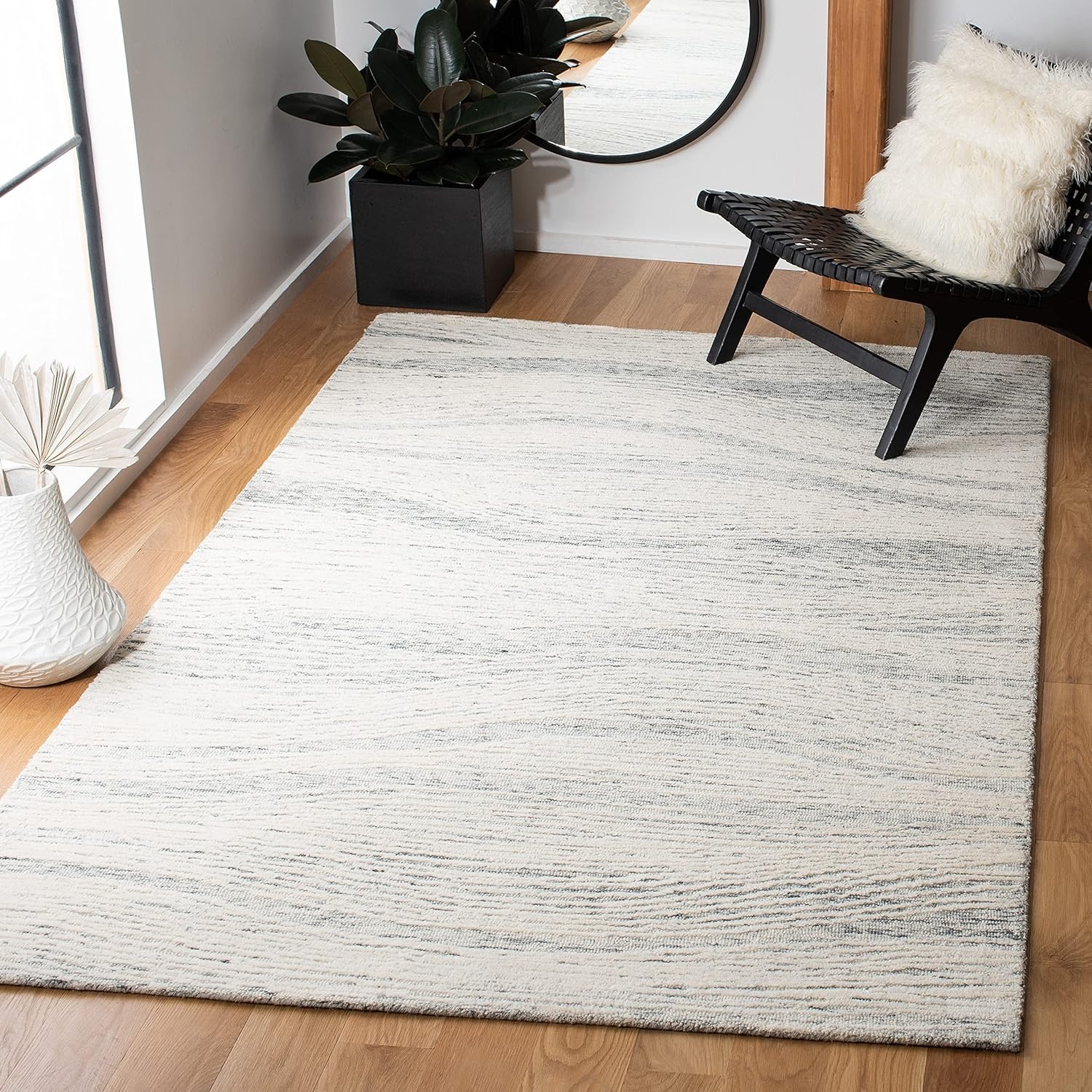 image:imageSAFAVIEH Metro Collection 8 x 10 NaturalIvory MET995A Handmade Premium Wool Living Room Dining Bedroom Area RugDark GreyIvory