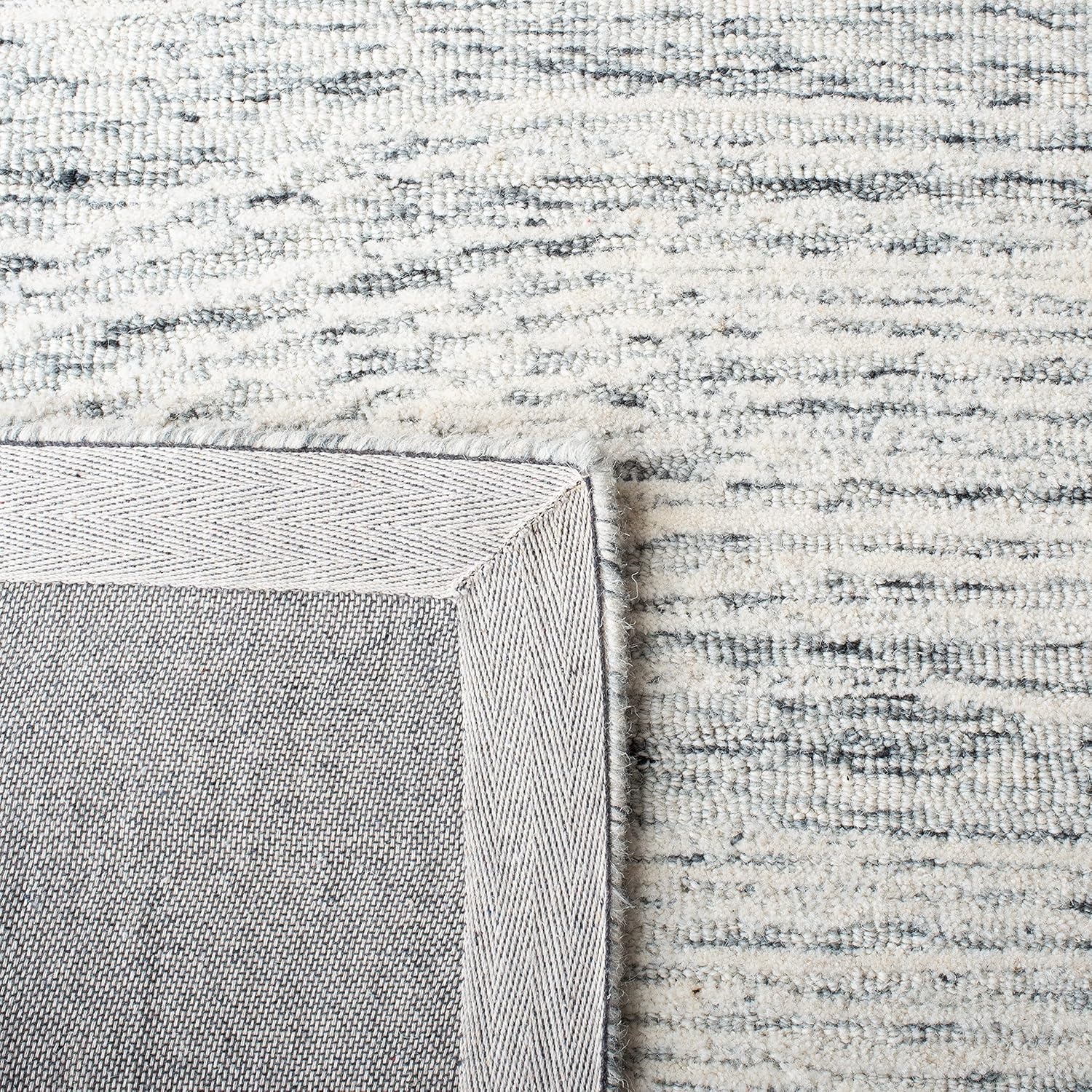 image:imageSAFAVIEH Metro Collection 8 x 10 NaturalIvory MET995A Handmade Premium Wool Living Room Dining Bedroom Area RugDark GreyIvory
