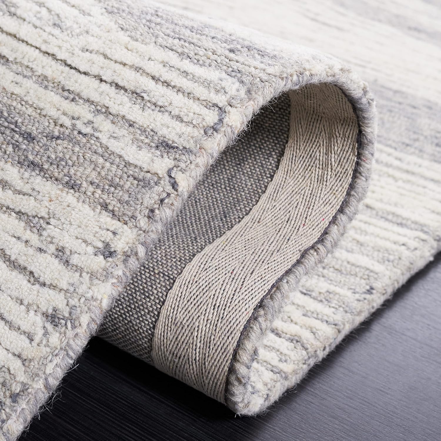 image:imageSAFAVIEH Metro Collection 8 x 10 NaturalIvory MET995A Handmade Premium Wool Living Room Dining Bedroom Area RugGreyIvory